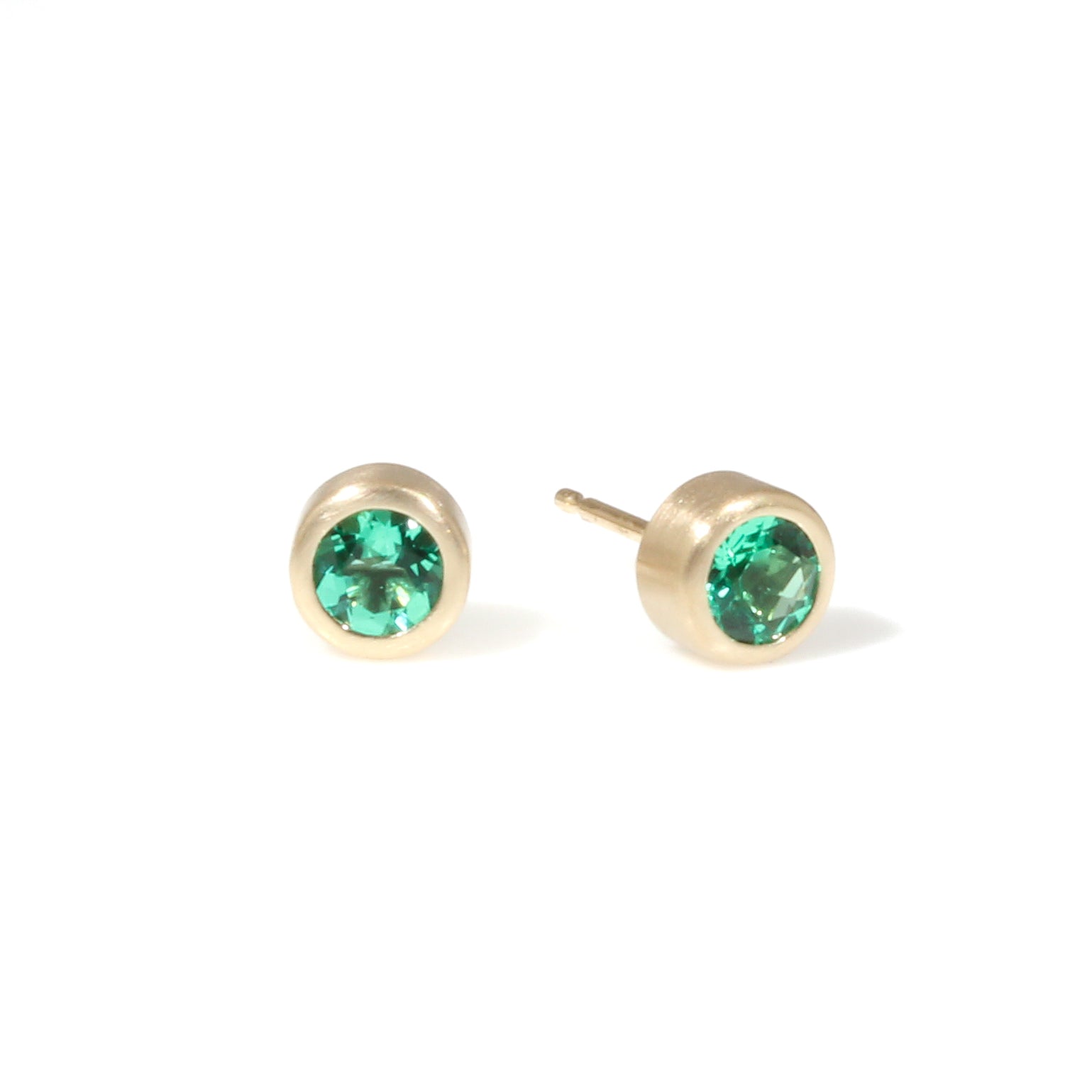 Lab Grown Round Emerald Post Earrings in 14k Gold