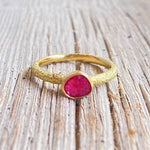 *Organic Pink Spinel Solitaire Ring in Sand-Textured 18k Yellow Gold