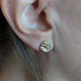 Gold Planet Textured Earrings in 14k Yellow Gold with White Diamonds