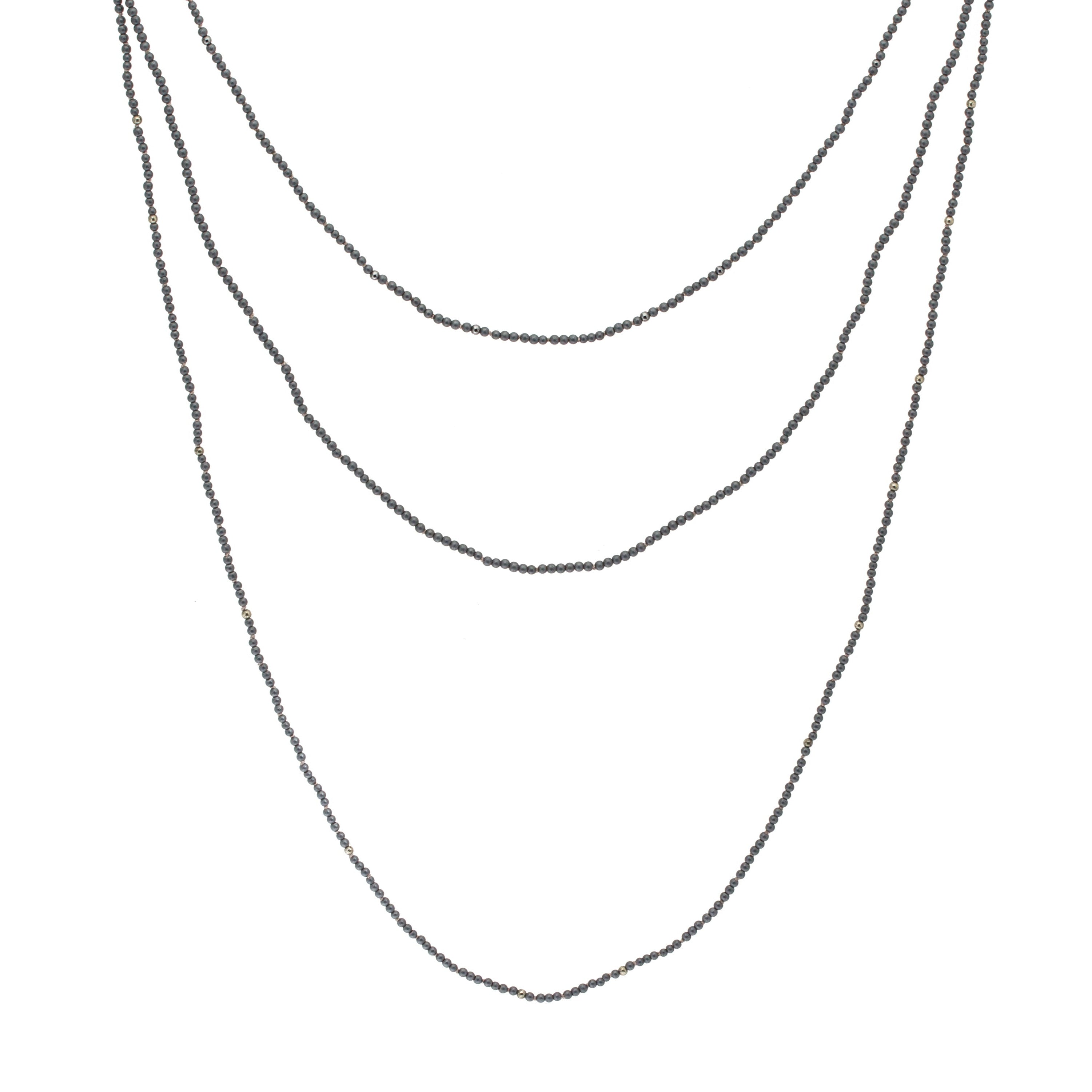 Hematite and Pyrite Bead Necklace with Oxidized Silver Clasp - 30"