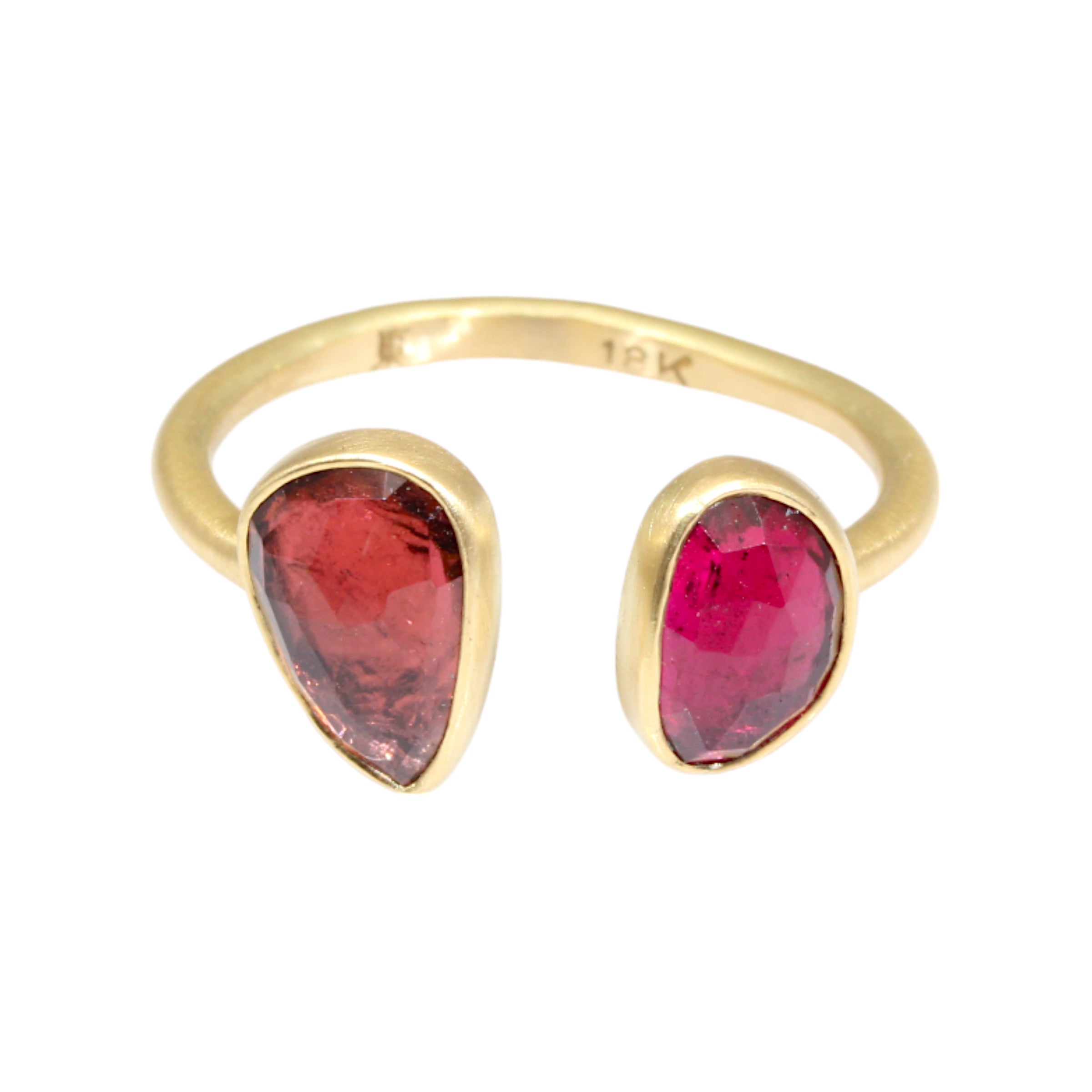 Open Double Organic Shape Pink Spinel Ring in 18k Gold - size 6.5