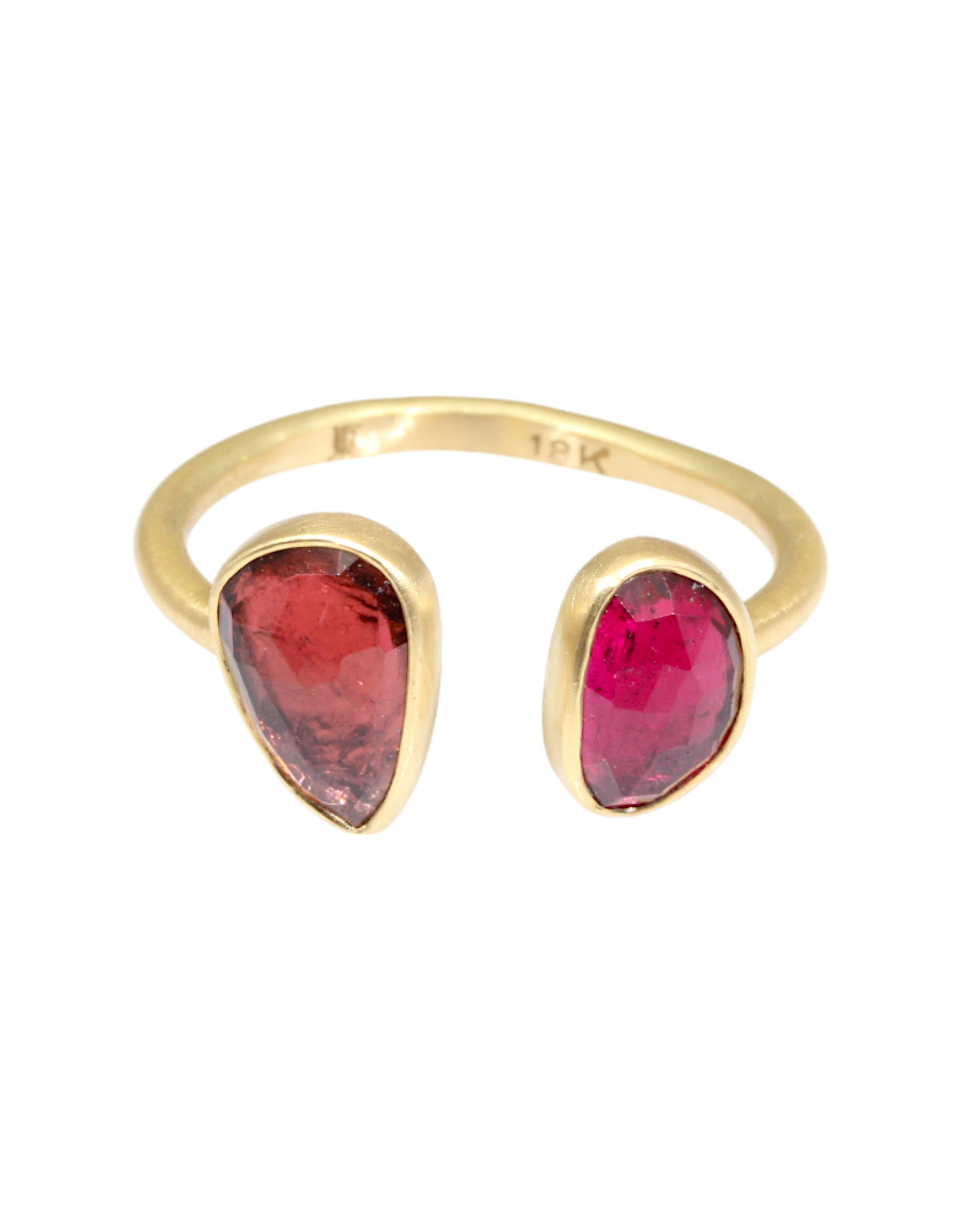 Open Double Organic Shape Pink Spinel Ring in 18k Gold - size 6.5