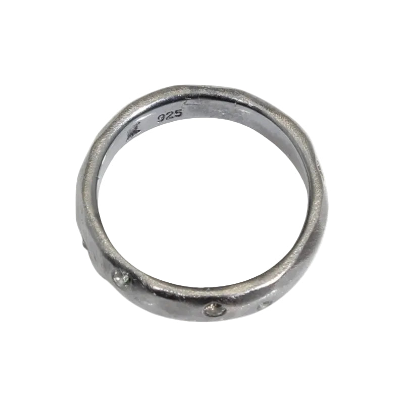 4mm Wide Facets Band in Oxidized Silver with White Sapphires