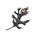 Small Red Oak Leaf with Gall Brooch in Oxidized Silver, Bimetal & 18k Gold