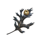 Small Red Oak Leaf with Gall Brooch in Oxidized Silver, Bimetal & 18k Gold