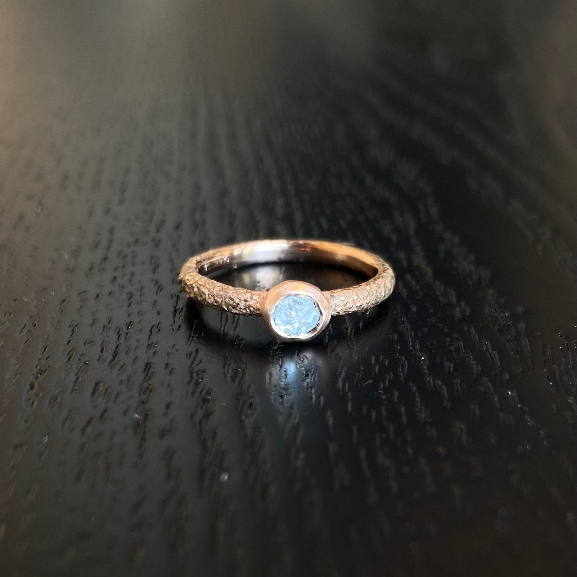 *Organic Diamond Crystal Solitaire Ring in Sand-Textured 14k Rose Gold