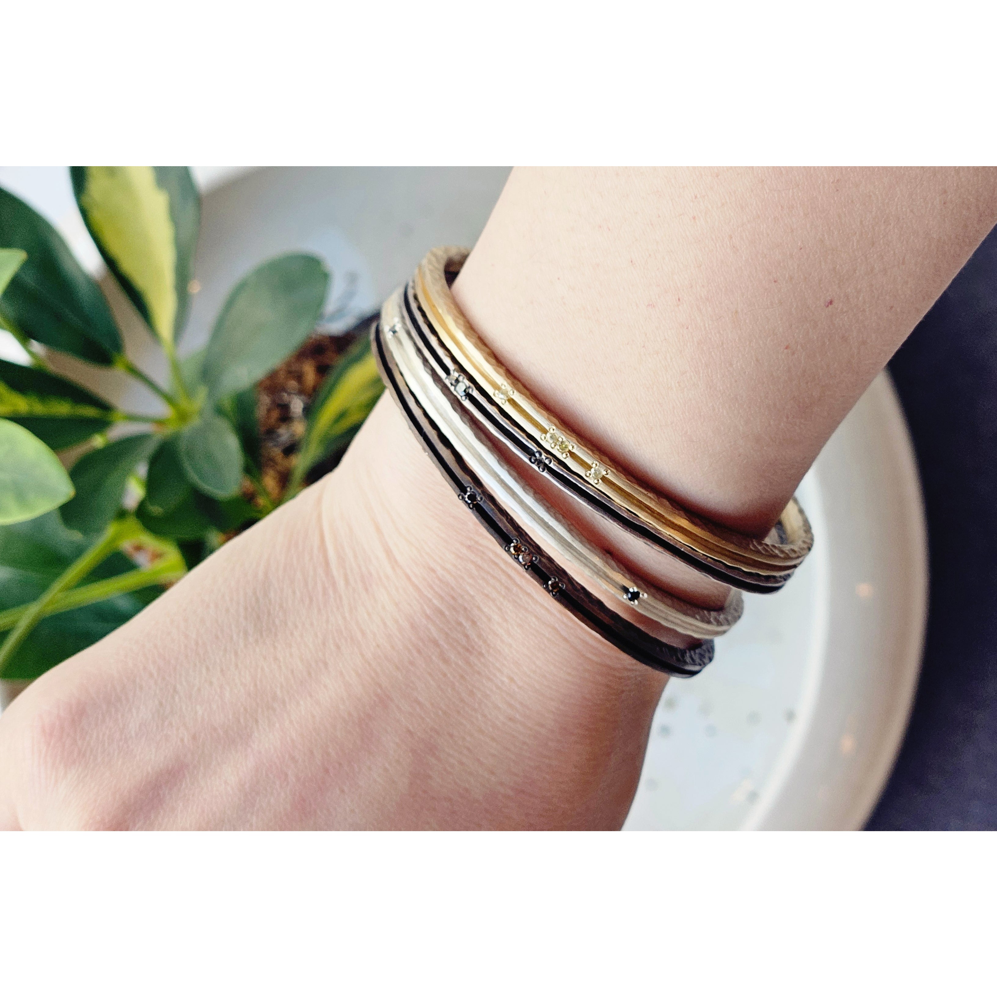 Channel Bangle in Brushed Silver with 4 Black Sapphires