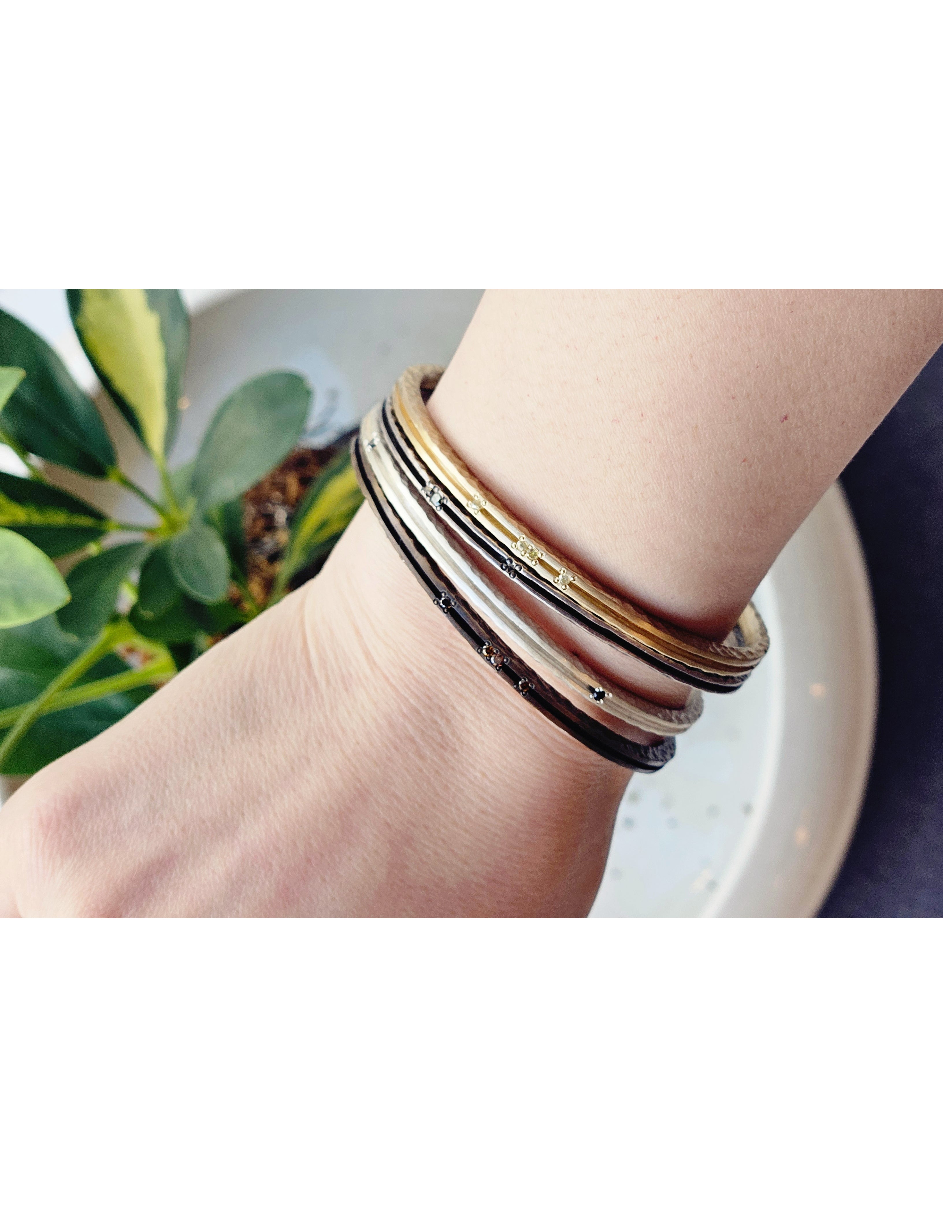 Channel Bangle in Brushed Silver with 4 Black Sapphires