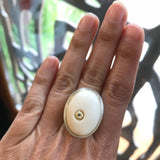 Oval Fossil Walrus Bone Ring with Cognac Diamond in 22k Gold and Silver