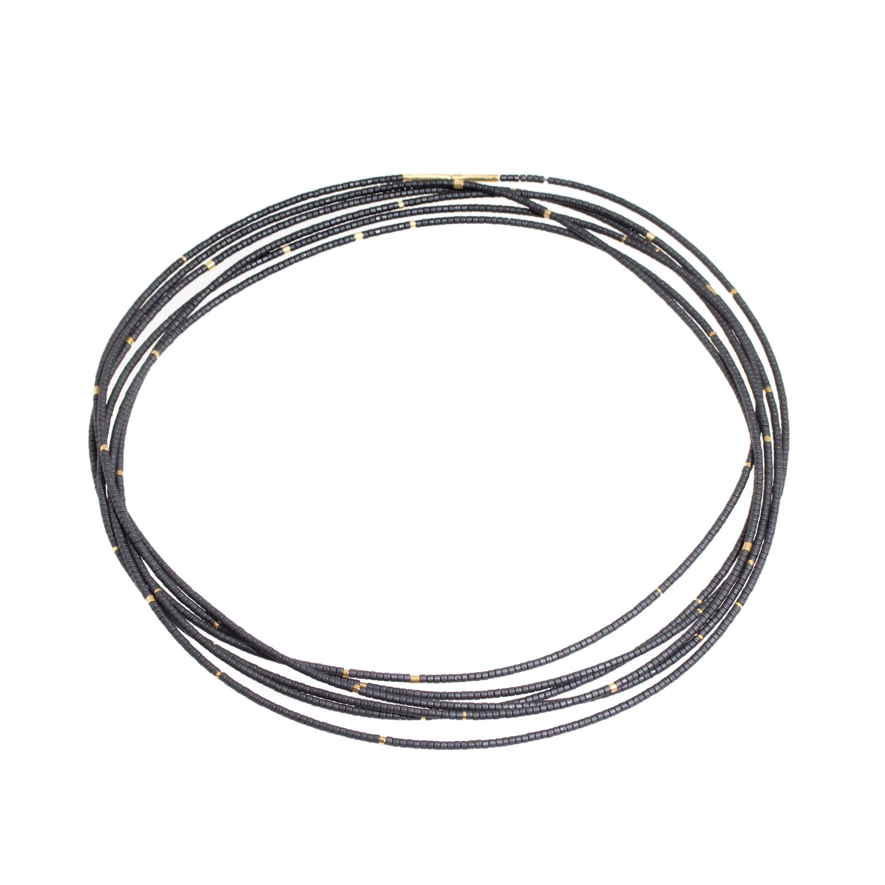 Long Kate Necklace with 18k Yellow Gold and Grey Glass Beads