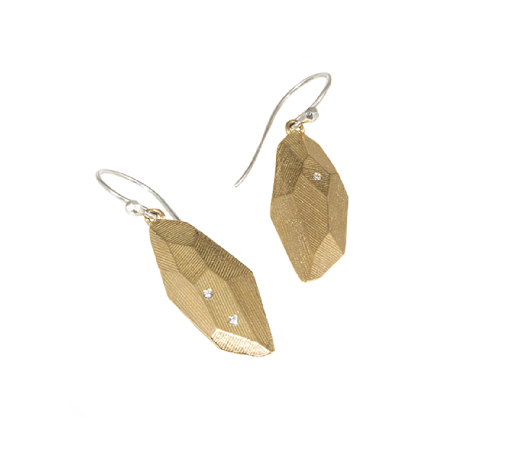 Flat Faceted Earrings in Yellow Bronze with White Sapphires