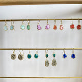Rough Dioptase and Pyrite Druzy Earrings in 18k Gold