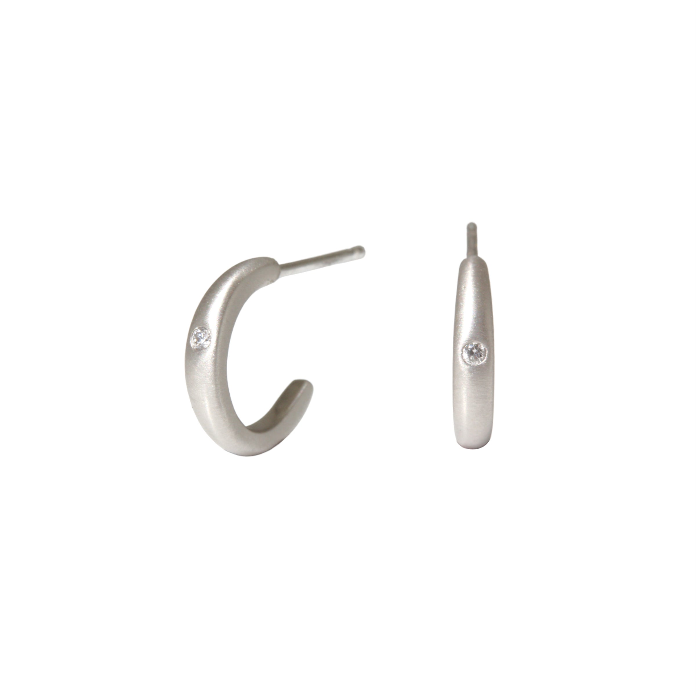 Post Hoop Earrings in Platinum with White Diamond