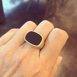Matte Black Tourmaline Signet Ring in Brushed Silver
