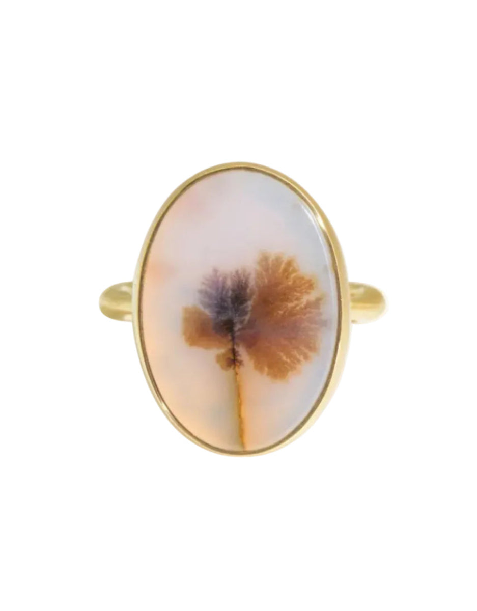 Picture Agate Ring in 18k Yellow Gold