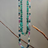 Faceted Green and Pink Tourmaline Bead Necklace with 18k Gold Beads and Handmade Clasp