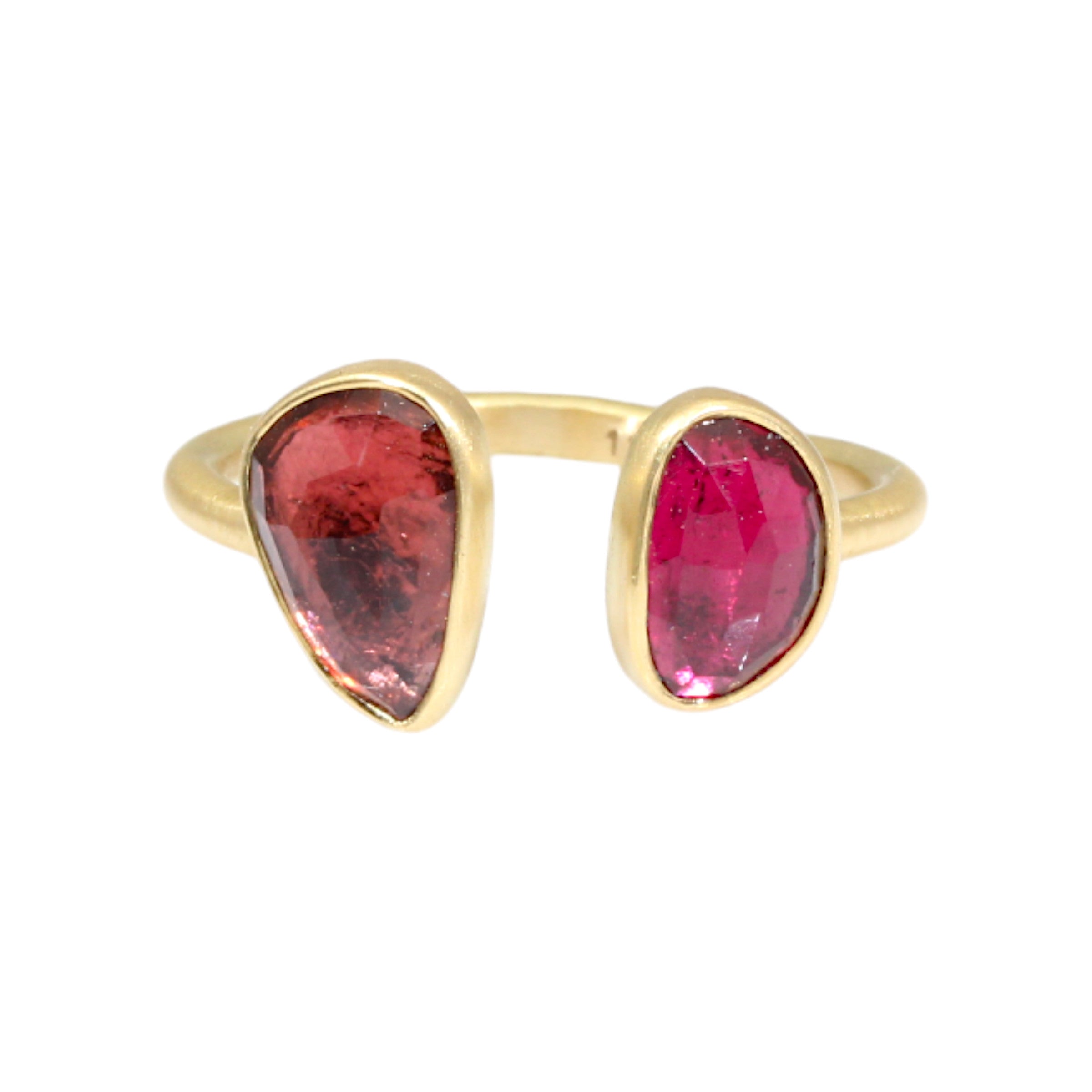 Open Double Organic Shape Pink Spinel Ring in 18k Gold - size 6.5