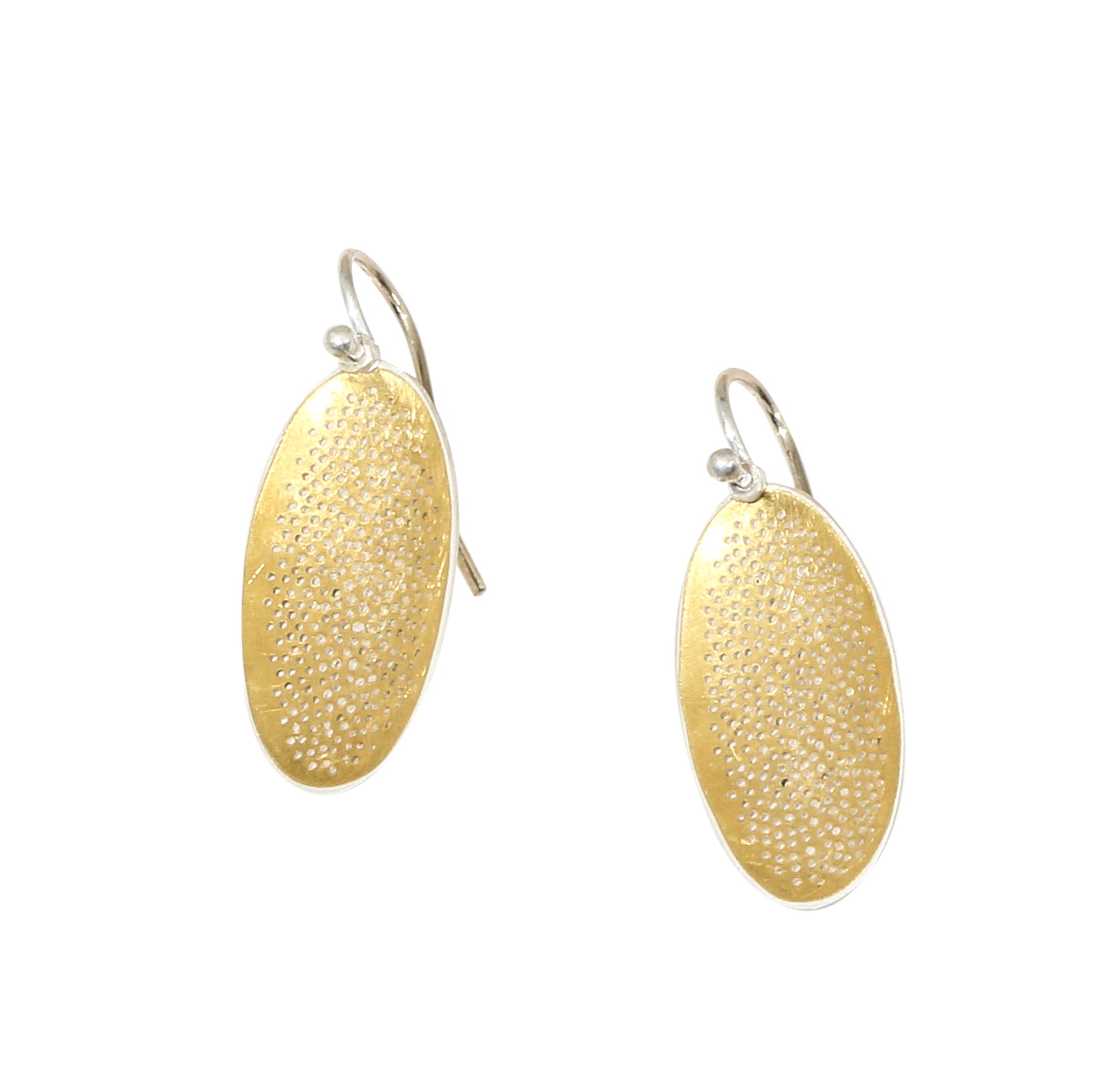 Small Perforated Oval Earrings in 22k & Silver Bi-metal