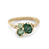 Green Sapphire and Diamond Asymmetric Cluster Ring in 14k Yellow Gold