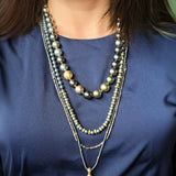 6mm Matte Hematite and Brass Organic Shape Disc Bead Necklace with Oxidized Silver Clasp