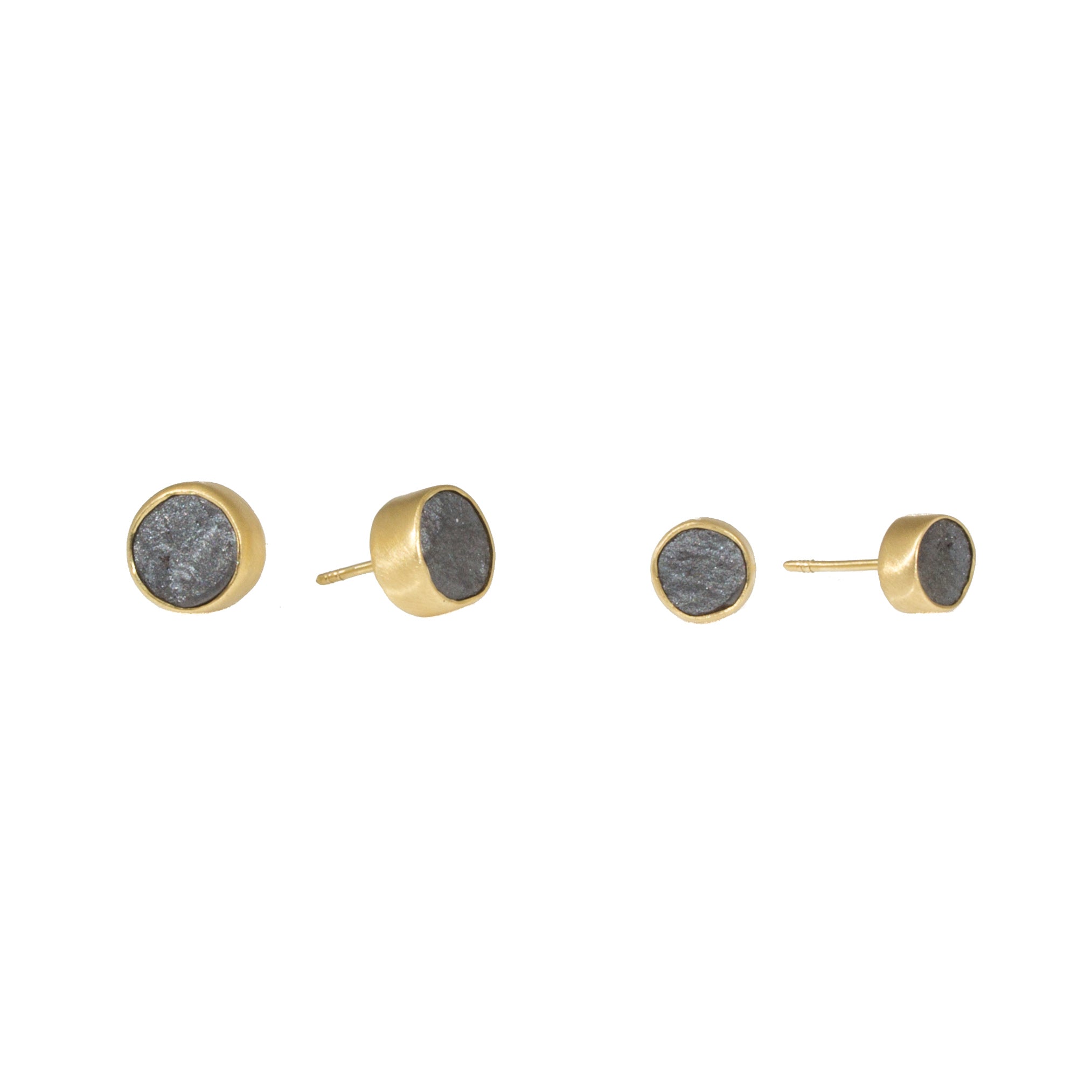 Hematite Gold Post Earrings in 18k Yellow Gold
