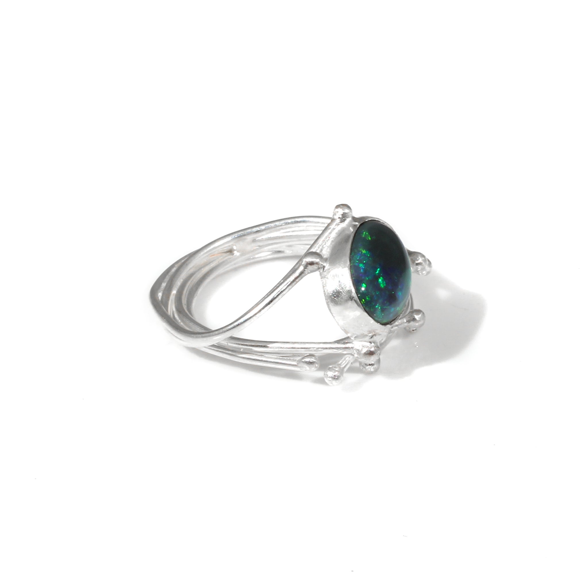 Seagrass Ring with Blue/Green Opal in Silver