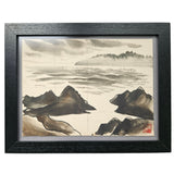 Small Painting #20 - Dark Rocky Seaside in Black Frame