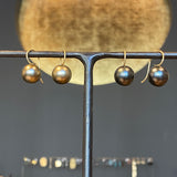 13mm Round Dark Grey Tahitian Pearl Drop Earrings with 18k Yellow Gold