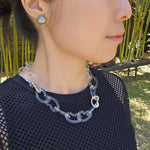 Clear Glass Double Bean Link Necklace