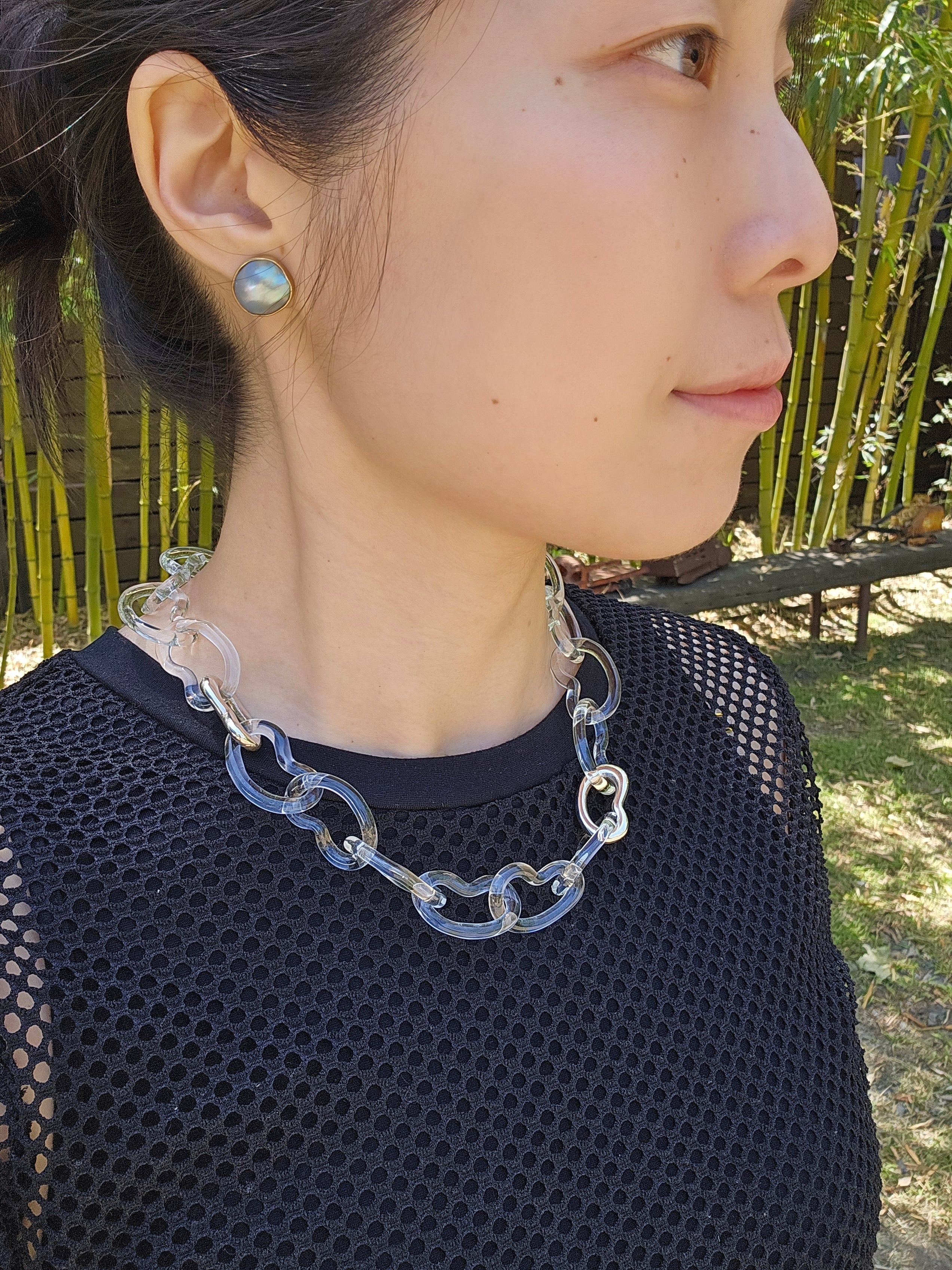 Clear Glass Double Bean Link Necklace