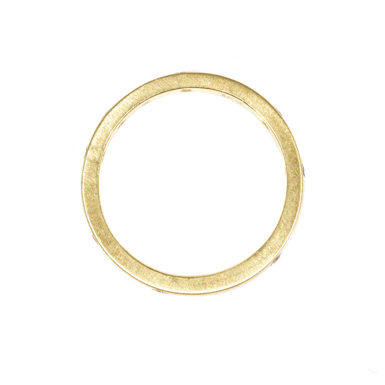 Simple Architectural Gold Band with White Diamonds in 18k Yellow Gold
