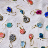 Rough Dioptase and Pyrite Druzy Earrings in 18k Gold