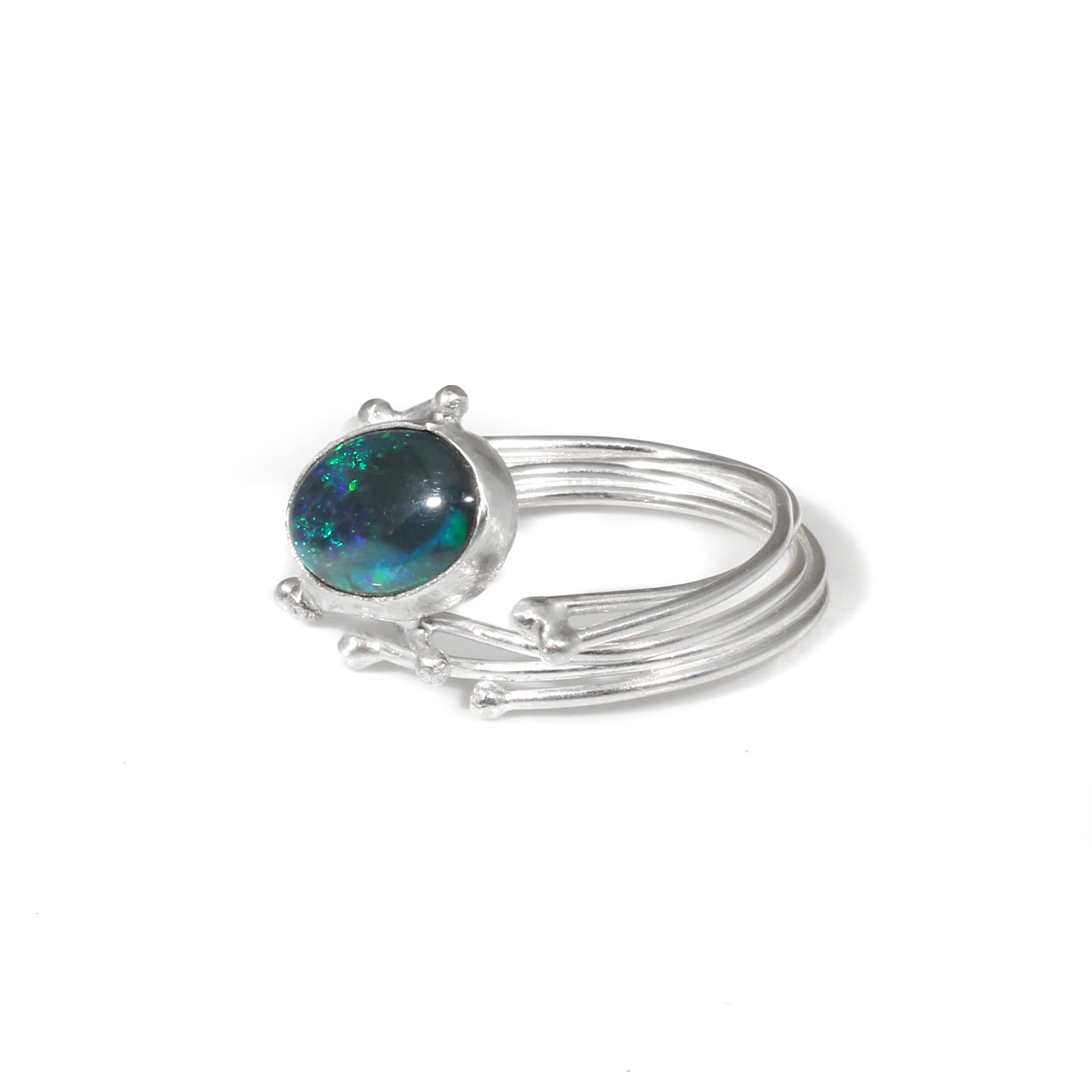 Seagrass Ring with Blue/Green Opal in Silver
