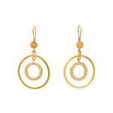 Circle and White Diamond Dangle Earrings in 24k Gold