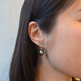 Sculpted Branch Post Dangle Earrings in Brushed Silver w/ Grey Diamonds