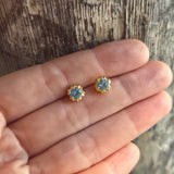 Blue Lotus Aquamarine Post Earrings in 18k Yellow Gold