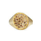 Organic Shaped Pave Signet Ring with Cognac Diamonds in 18k Yellow Gold