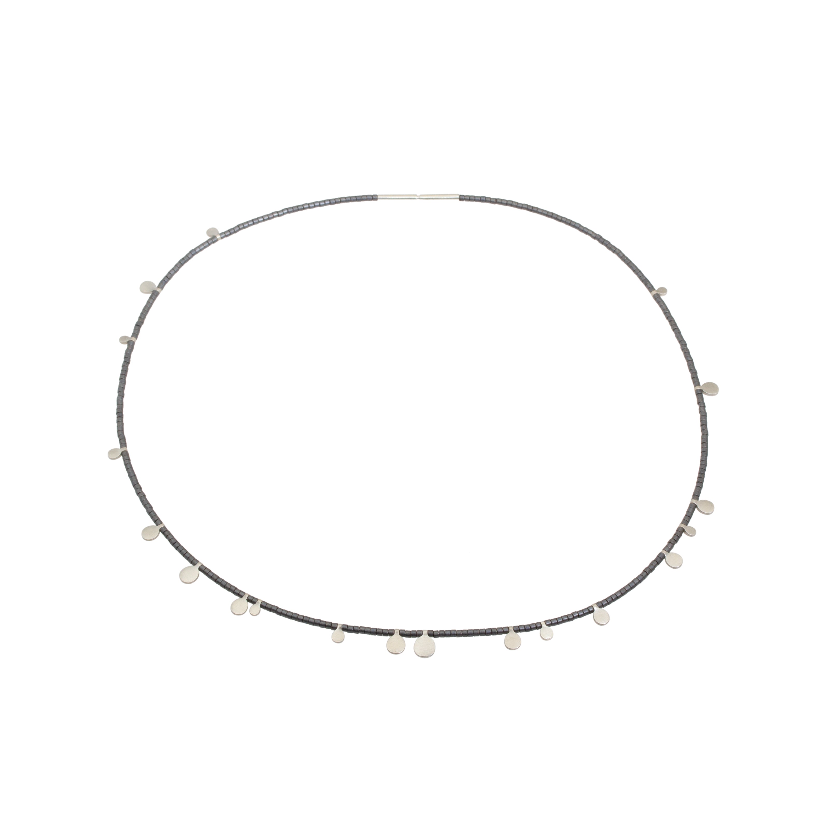 Diane Necklace with Silver Droplets and Grey Beads