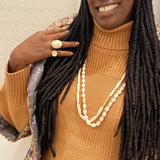 Oval Fossil Walrus Bone Ring with Cognac Diamond in 22k Gold and Silver
