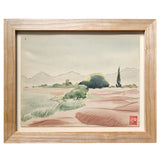 Small Painting #7 - Red Beach with Reeds in Cherry Frame