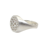 Organic Shaped Pave Signet Ring with Grey Diamonds in Brushed Silver