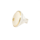 Oval Fossil Walrus Bone Ring with Cognac Diamond in 22k Gold and Silver
