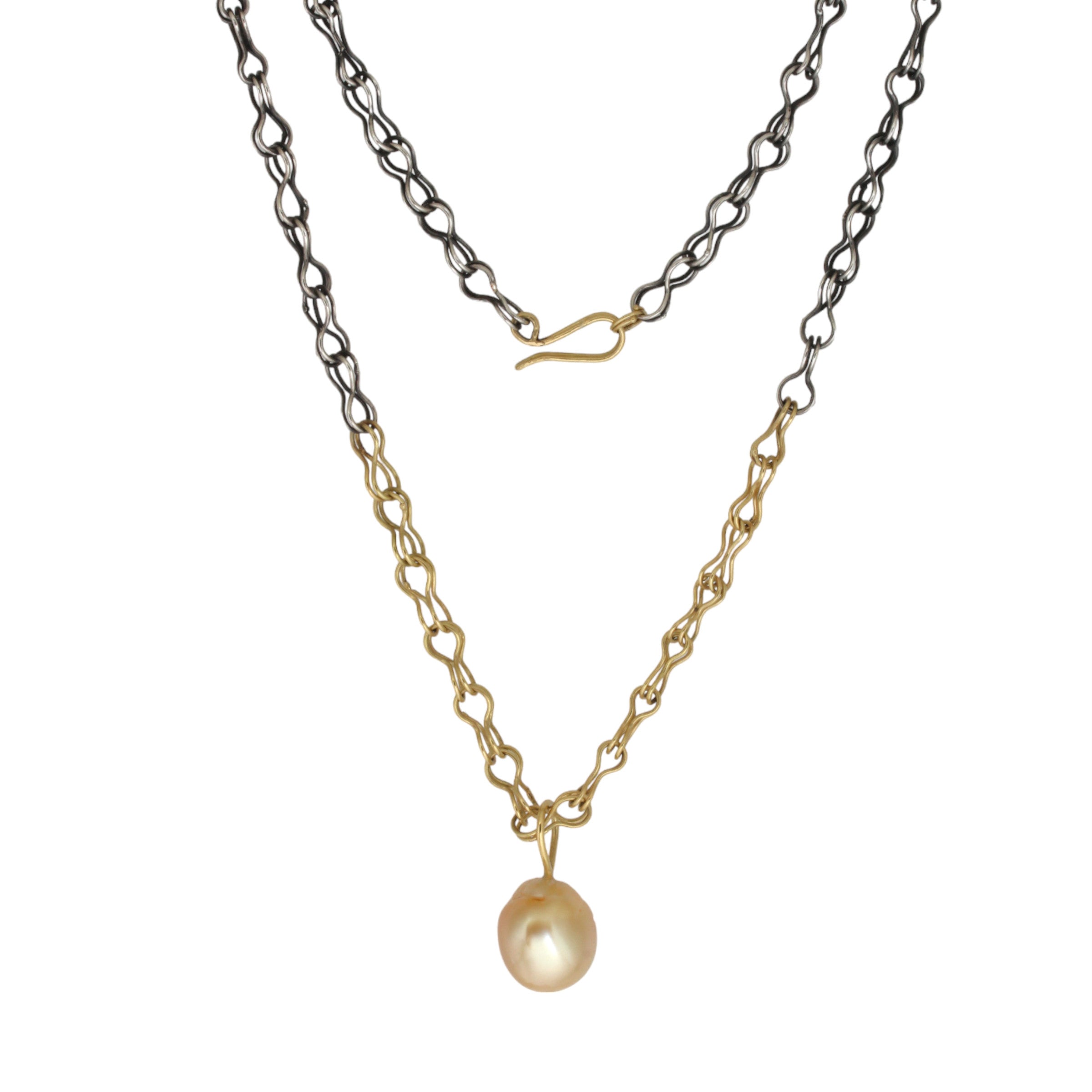Double Strand Chain in Oxidized Silver and 18k Yellow Gold