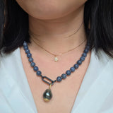 Indigo Blue Sponge Coral Bead Necklace with Oxidized Silver Carabiner