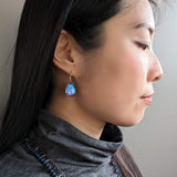 Medium Organic Shaped Quartz Morpho Earrings in Oxidized Silver with 14k Gold