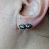 Tiny Solomon Post Earrings in Oxidized Silver with Moissanite