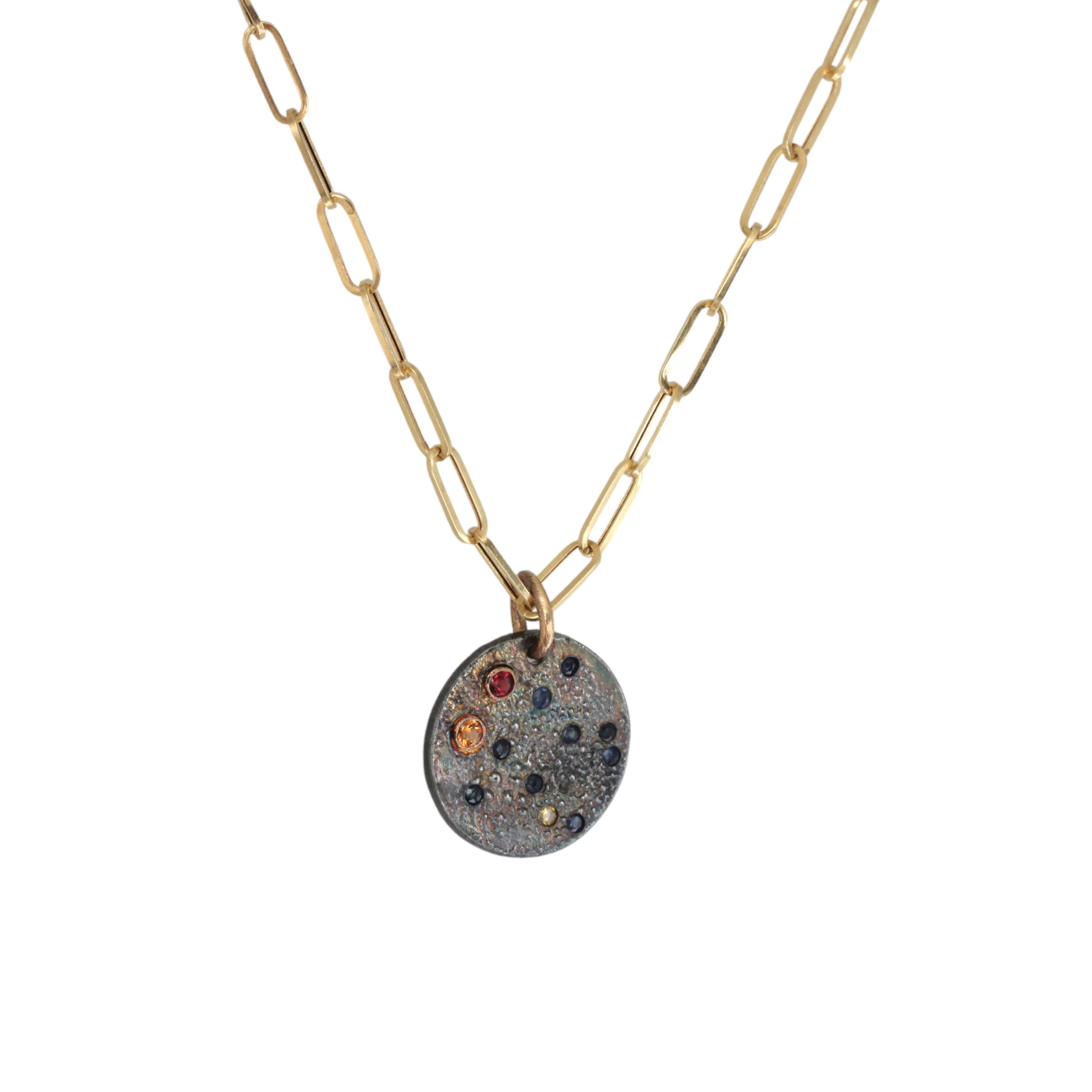 Constellation of Gemini Necklace in Oxidized Silver with Sapphires