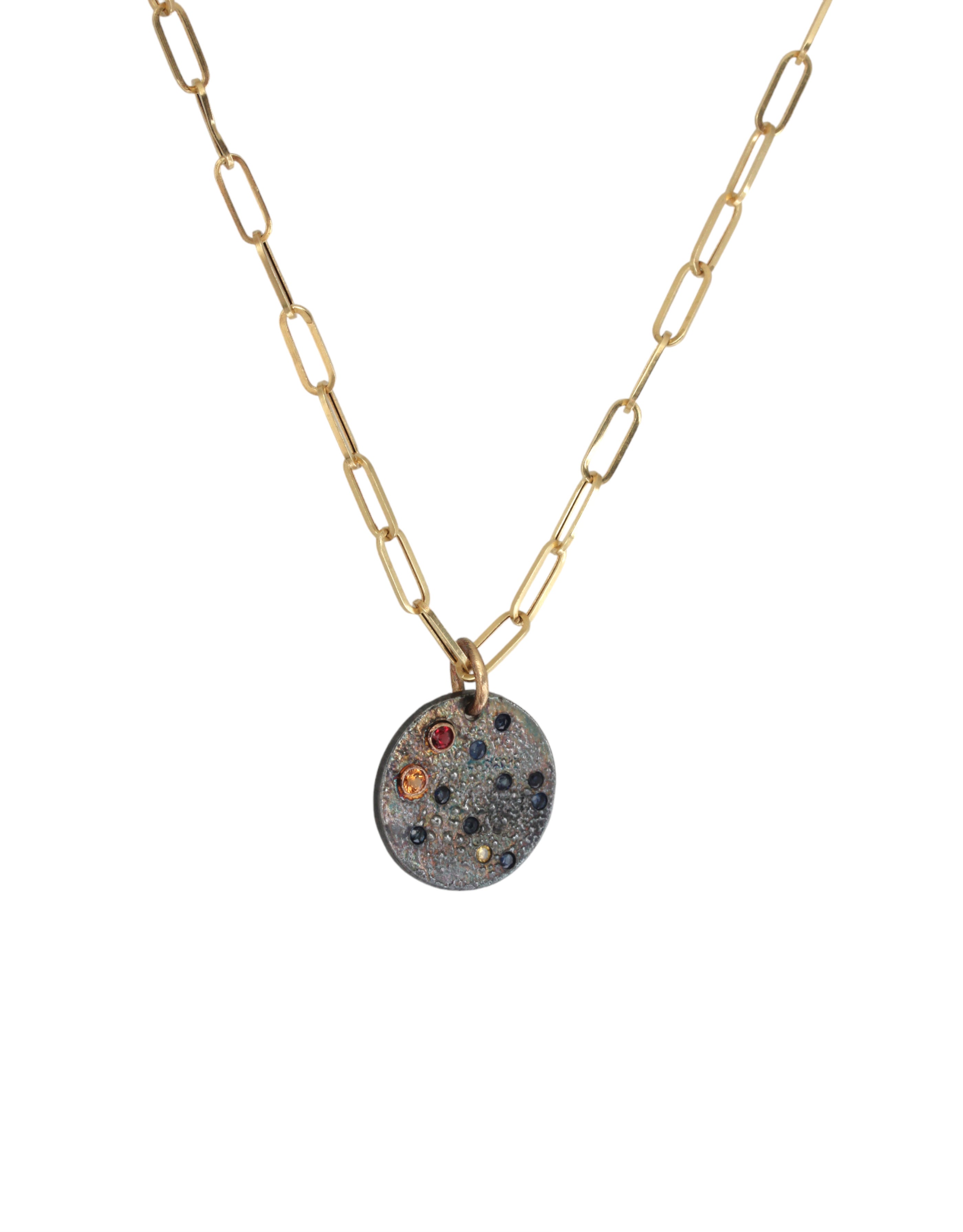 Constellation of Gemini Necklace in Oxidized Silver with Sapphires