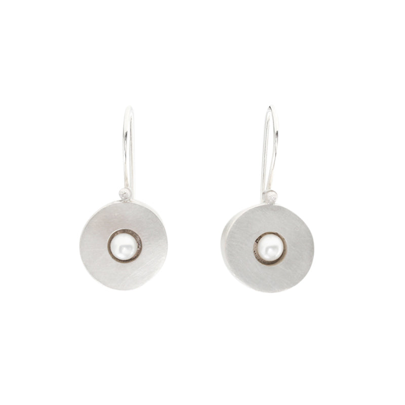 Circle Earrings in Silver with Pearls