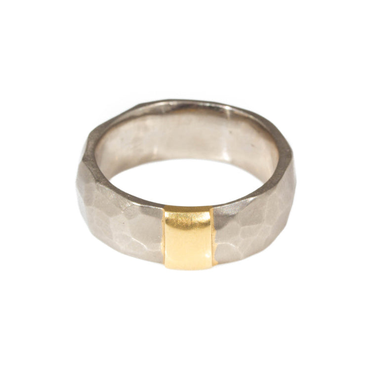 7mm Textured Band in 18k Palladium White Gold and 18k Yellow Gold